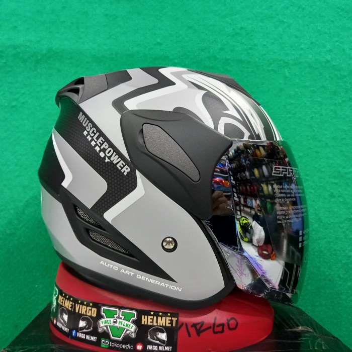 Helm Gm Fighter Muscle Power Black Silver Doff