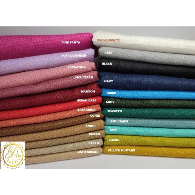 1 meter Bahan Katun Rami Polos/Linen Rami Kualitas Premium