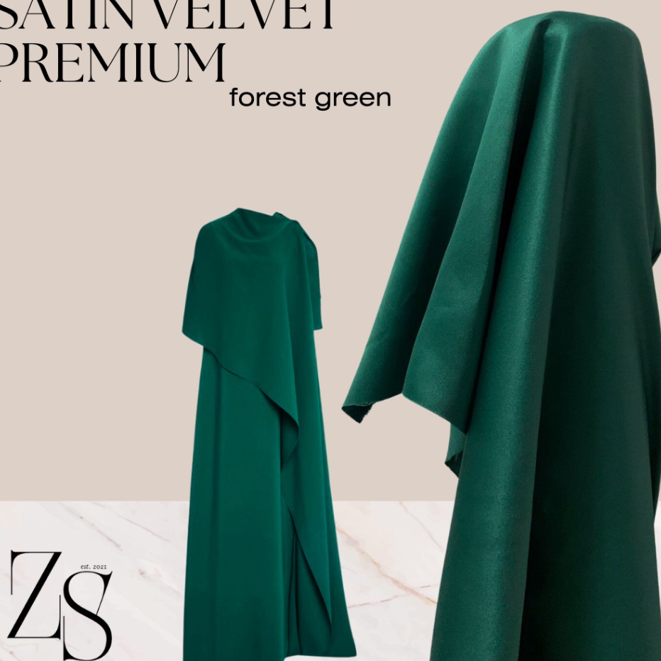 ✴TERMURAH!!✴ Kain Satin Saten Velvet Premium Silk Meteran Warna Hijau Botol Emerald Green