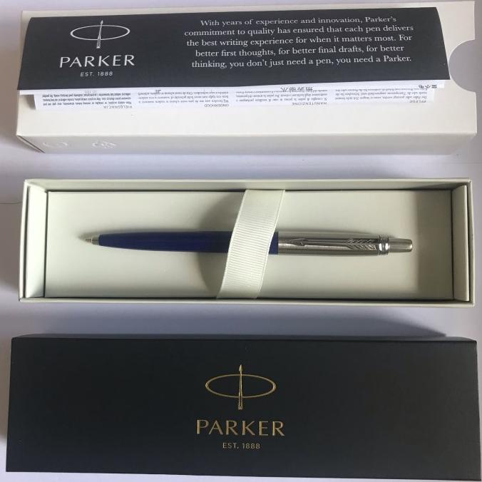 

~^~^~^] Pulpen Parker Jotter Ballpoint SPC Biru Crome Trim ( Klip silver )