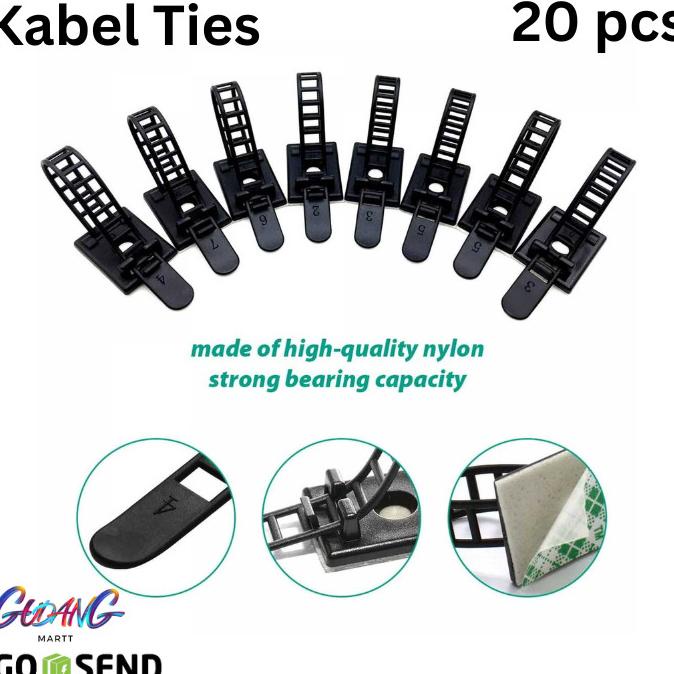 

paling diminati] Kabel Ties Penjepit Kabel Zip Cable Organizer Nylon + 3M Tape 20 PCS