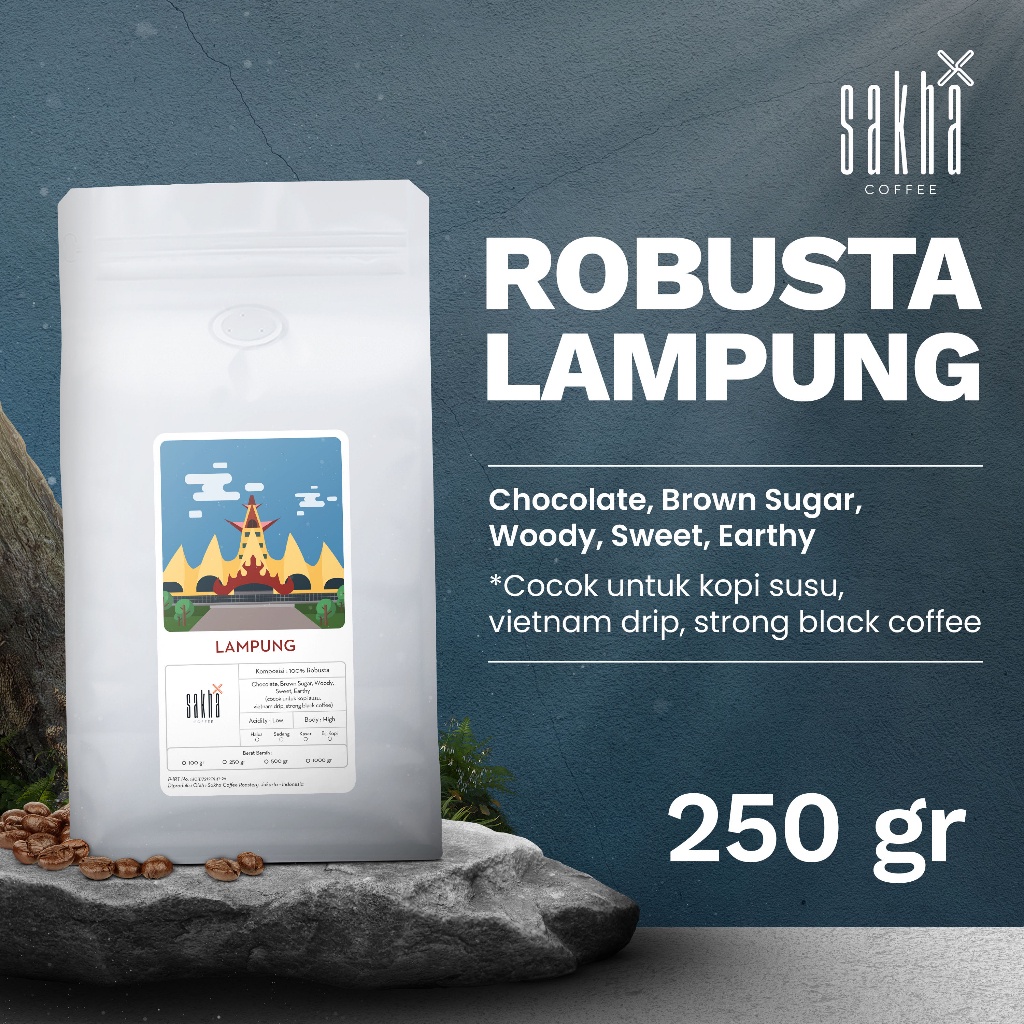 

Kopi Robusta Lampung Sumatra Coffee Roast Bean Espresso Beans 250 Gram Biji Bubuk Coffe Roastery