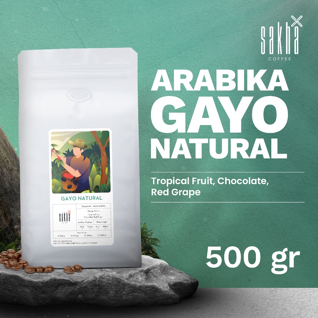 

Biji Kopi Arabika Gayo Natural Arabica Coffee Beans Sakha Roastery 500 Gram Coffe Biji Bubuk