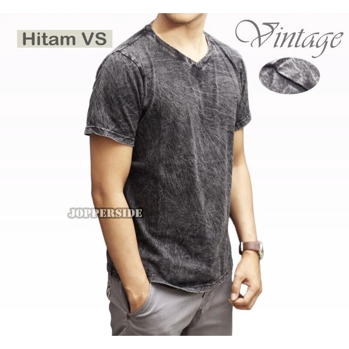 Kaos salur stripe sandwash oblong polos V neck pria wanita premium tv1