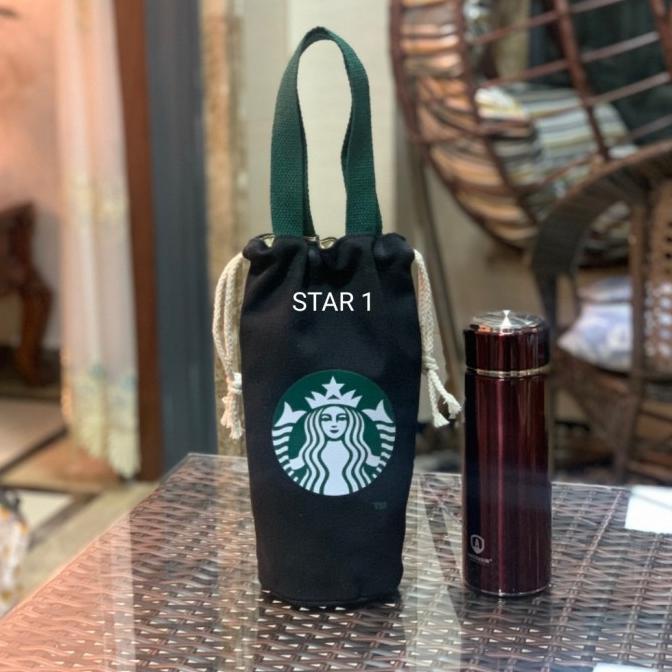 Tempat tas tumbler botol minum starbucks kanvas bag Model Jepang