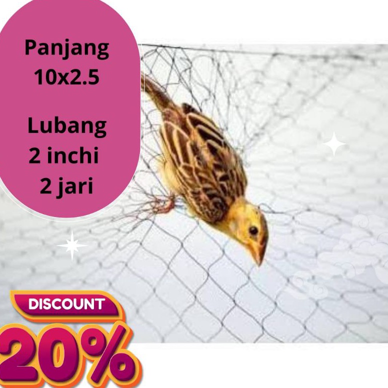KWTY0357  jaring burung hitam lubang 2 inch/2 jari panjang 10m×2,5m jaring burung ciblek emprit pren