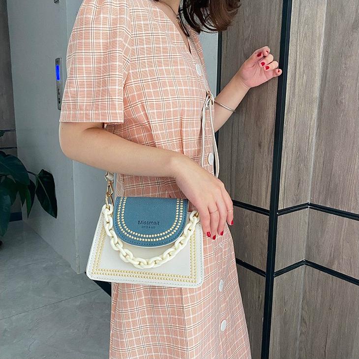 [ CRH ] TAS SELEMPANG WANITA PESTA KOREA SLING BAG MEWAH IMPORT KULIT PUTIH BIRU RANTAI ABG MEIN TA1