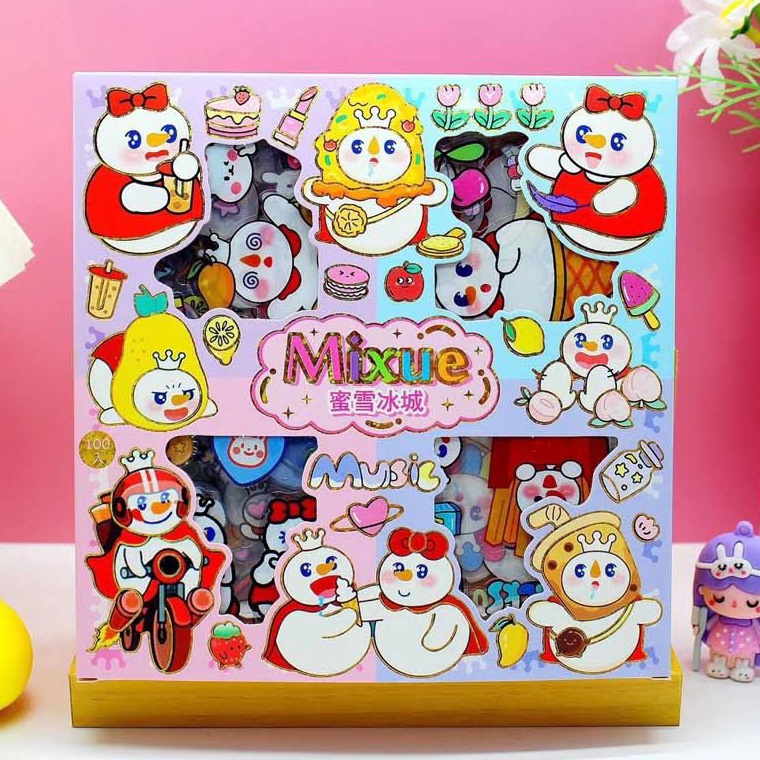 

GSNB3247 Sticker Lucu Viral Mixue Rainbow Stiker Label Hp Buku Diary Isi 100Pcs