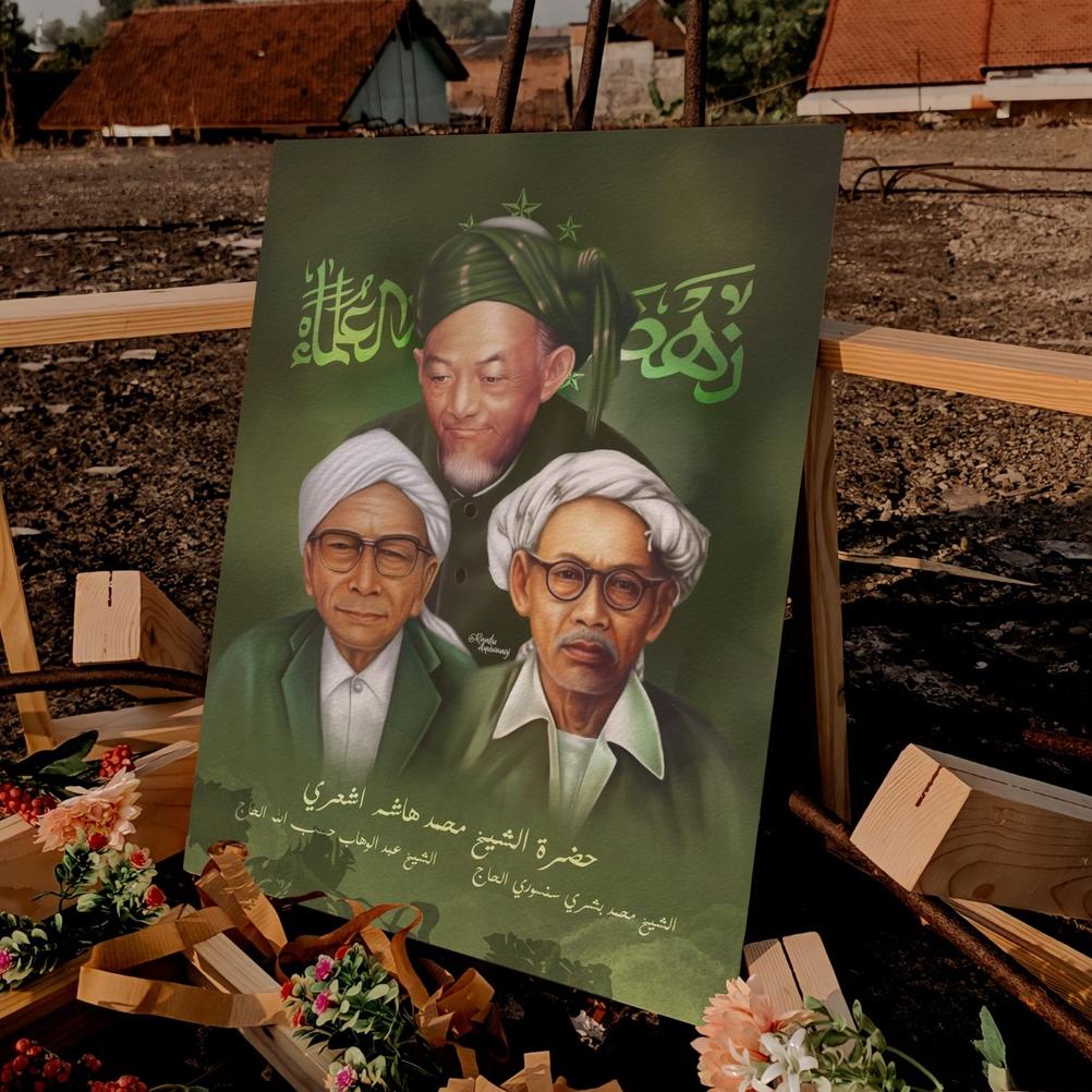 Lukisan Pendiri NU KH.Hasyim Asy Ari, KH. Wahab Hasbullah, KH. Bisri Syansuri MDF ukuran (30x40 cm d