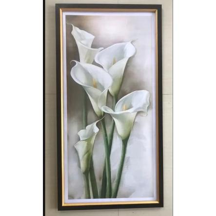 Hiasan dinding cetak gambar lukisan bunga terompet plus bingkai ukuran 50x100cm