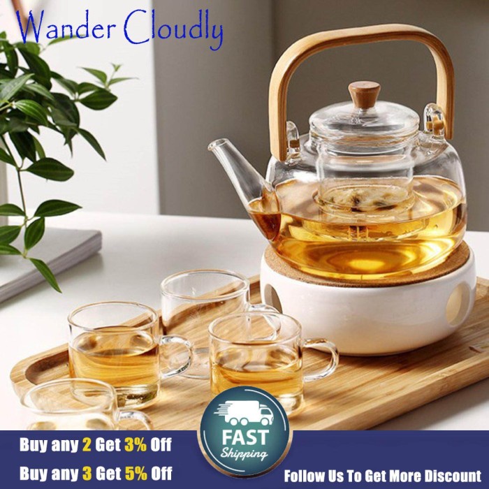 Borosilikat Penyeduh Teh, Teko Kaca, Meniup Tangan, Teko Teh Bening