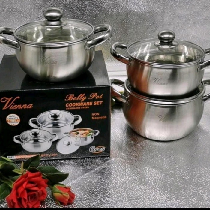 Vienna Panci Susun 3 Stainless Steel + Tutup Kaca Panci Labu