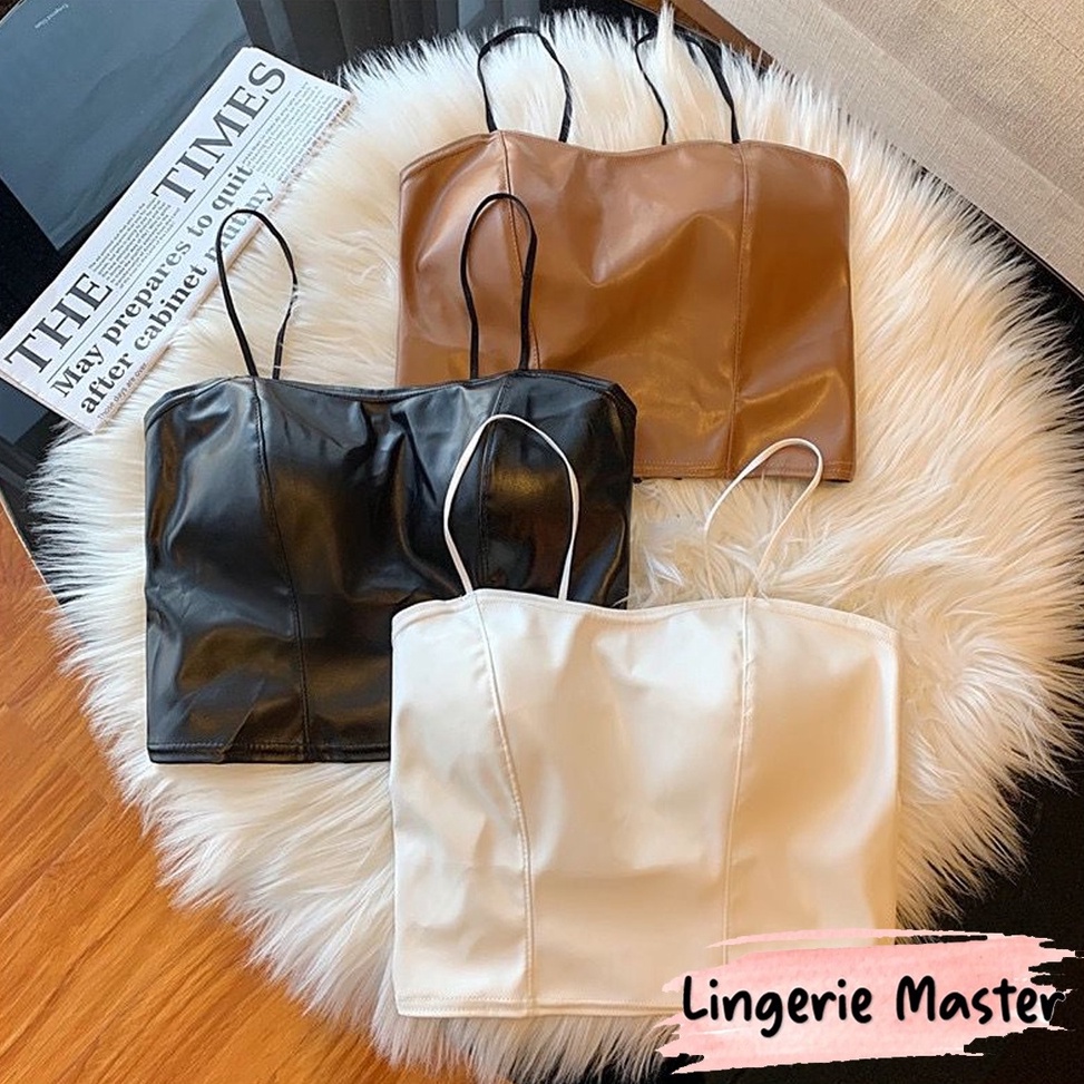 SALE [ LINGERIE MASTER ] - (B-81) Tanktop Wanita Sexy Bahan Kulit Leather Bralette Korean Atasan Wan