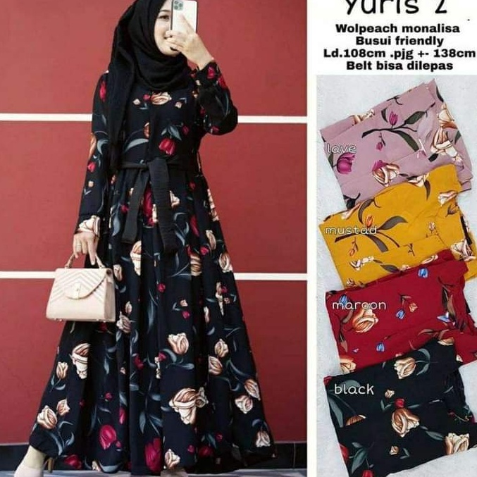 ZMNN7895  GAMIS TULIP_MOTIF TERBARU KATUN JEPANG ORIGINAL / GAMIS MOTIF BUNGA TULIP