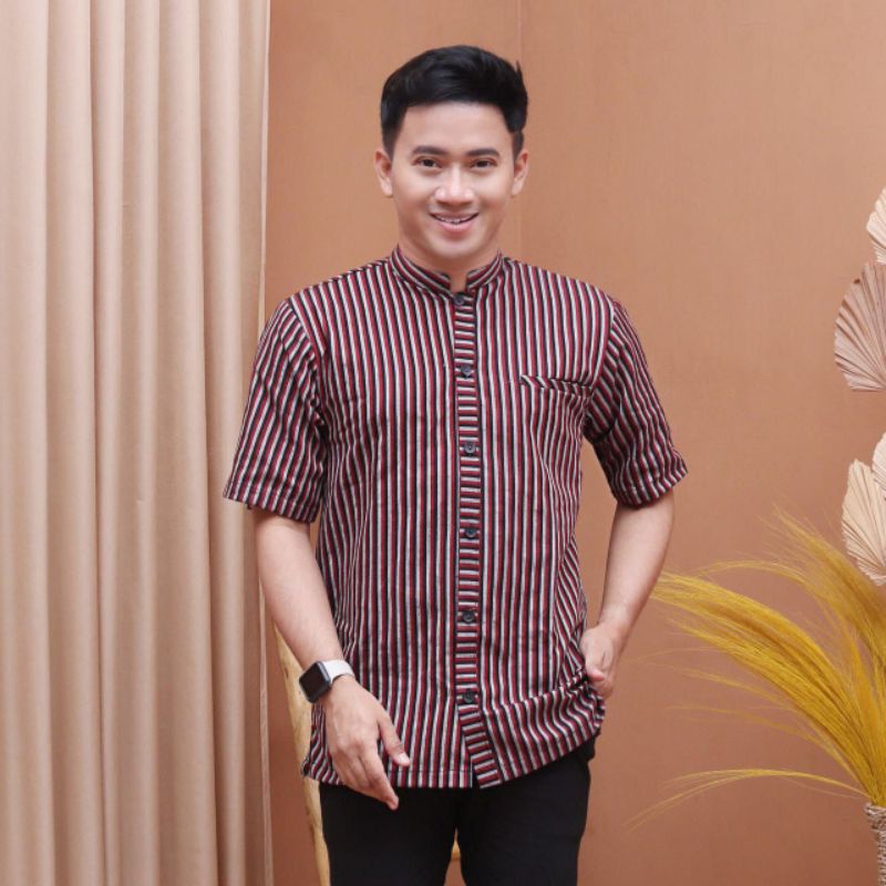 Baju Adat Lengan Pendek/Kemeja Lurik/Baju Adat Jawa Tradisional/Kemeja Salur/Kemeja Tenun ATBM / BAJ
