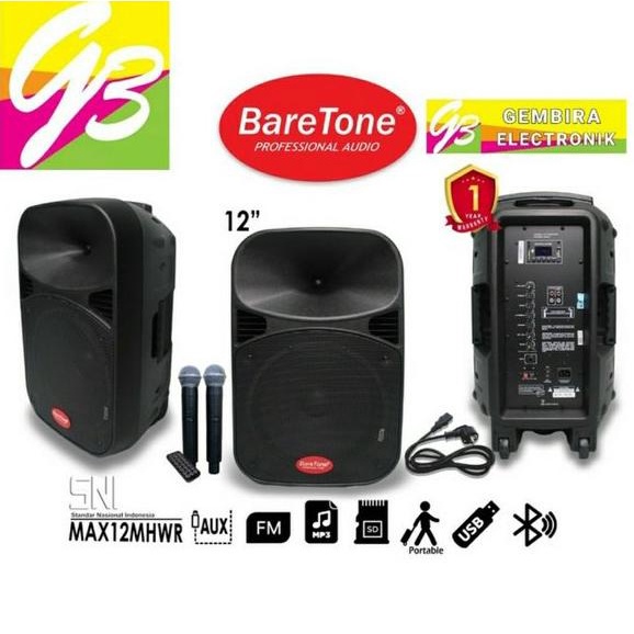 Speaker Portable Baretone 12 inchi max12mhwr Bluetooth Original speaker