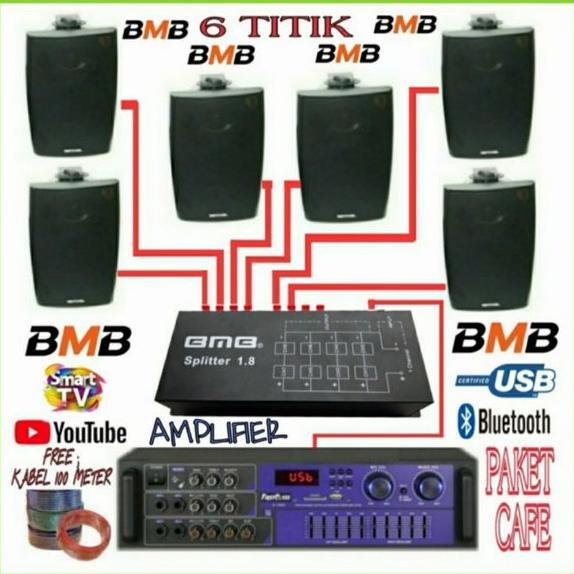 Paket Set Sound 6 Titik Speaker BMB Buat Cafe Salon Mesjid mushola
