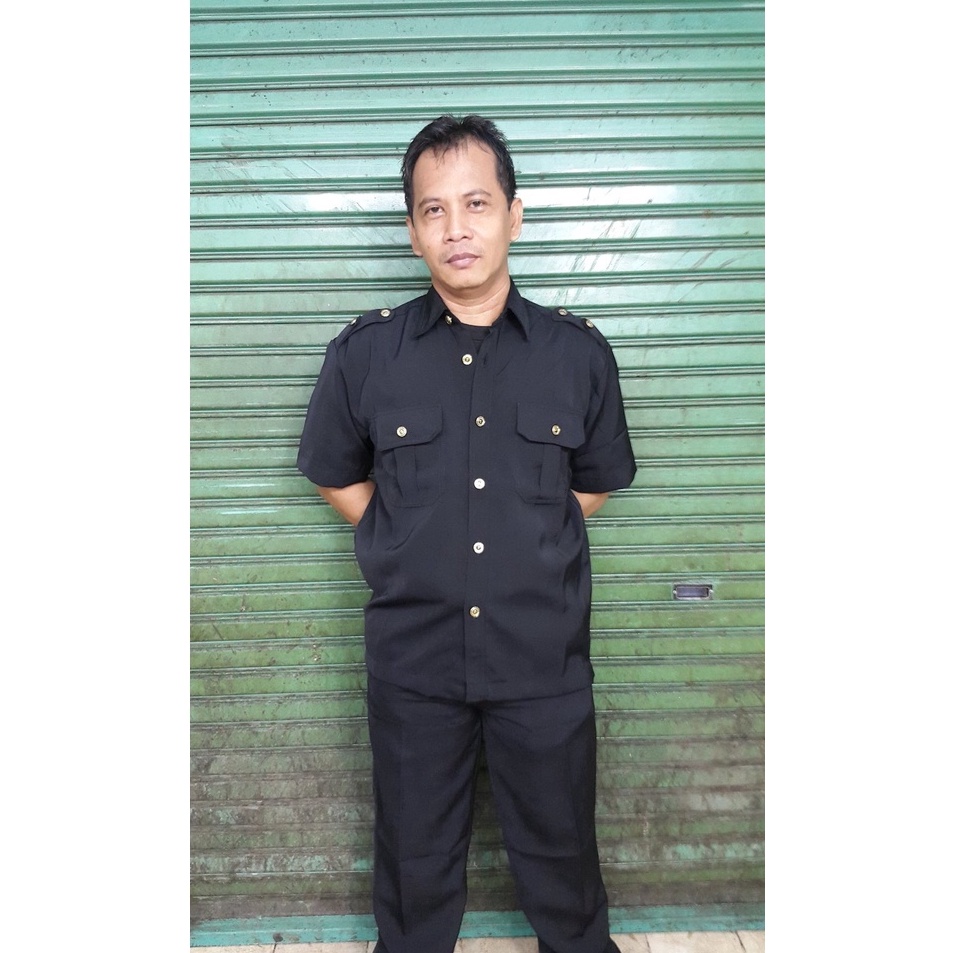 ➹→❆❂ Safari Hitam Pendek Safari Pria Safari Satpam Seragam Driver Safari Biru