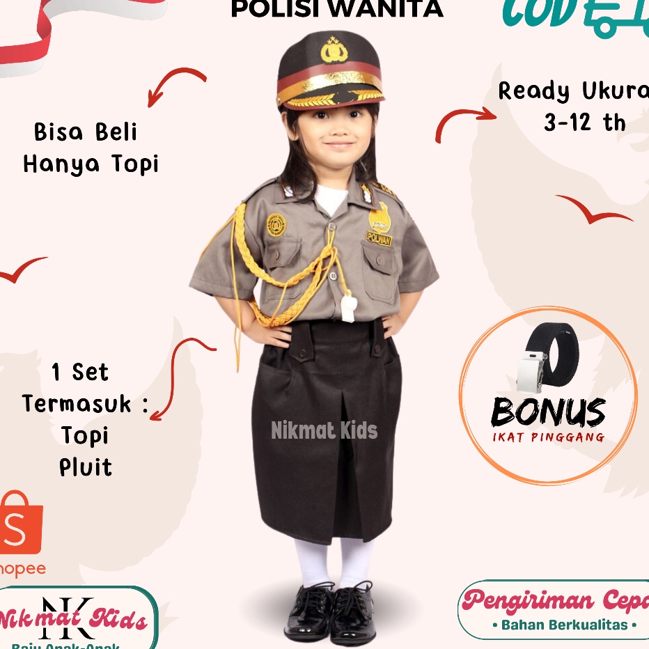 VGPX5118 8.8 Baju polwan polisi wanita profesi anak baju kostum anak baju polisi cewek polwan cantik