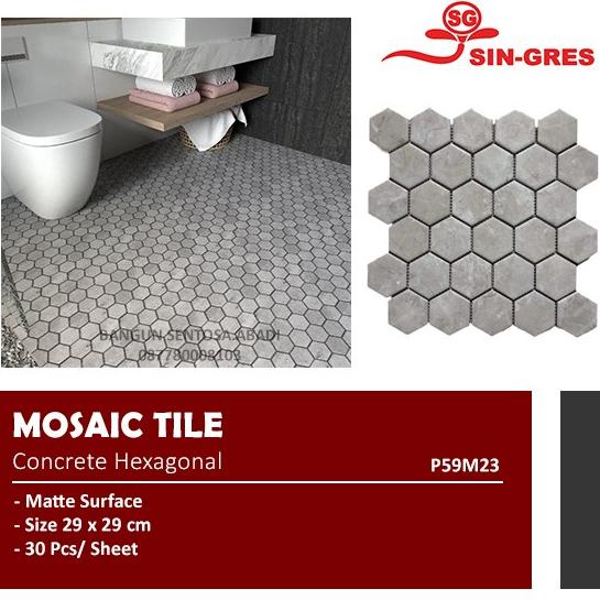 }}}}}}] MOZAIK KERAMIK HEXAGON ABU MATTE / KERAMIK MOSAIC TILE DINDING LANTAI