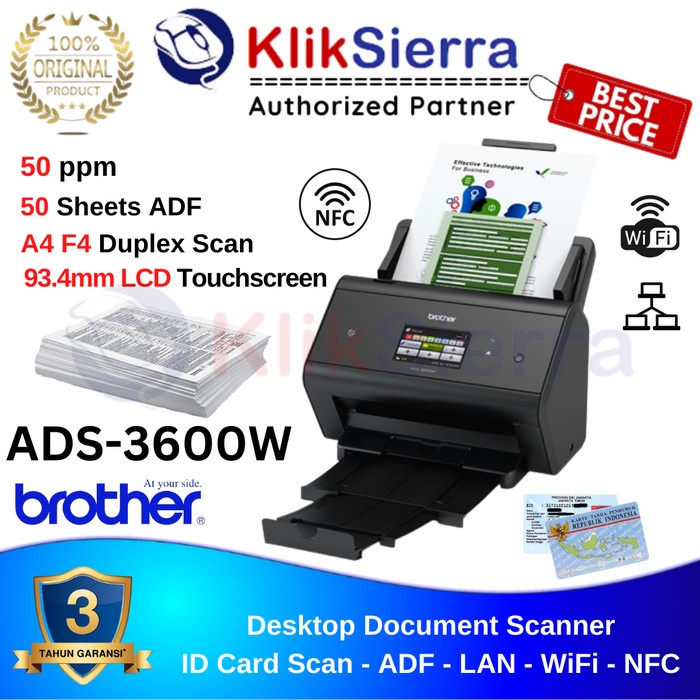 BROTHER Scanner ADS-3600W ADS3600W ADS3600 +WiFi +NFC +LCD 9.3cm