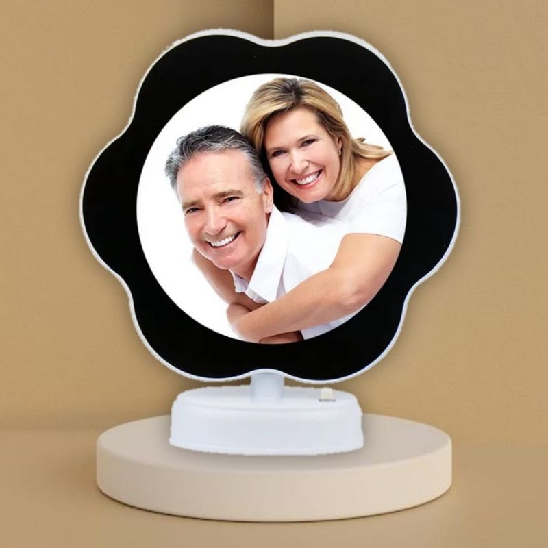 SEHARI JADI Cermin jam mirror kaca magic ajaib frame foto lampu LED hadiah kado gift custom ultah an