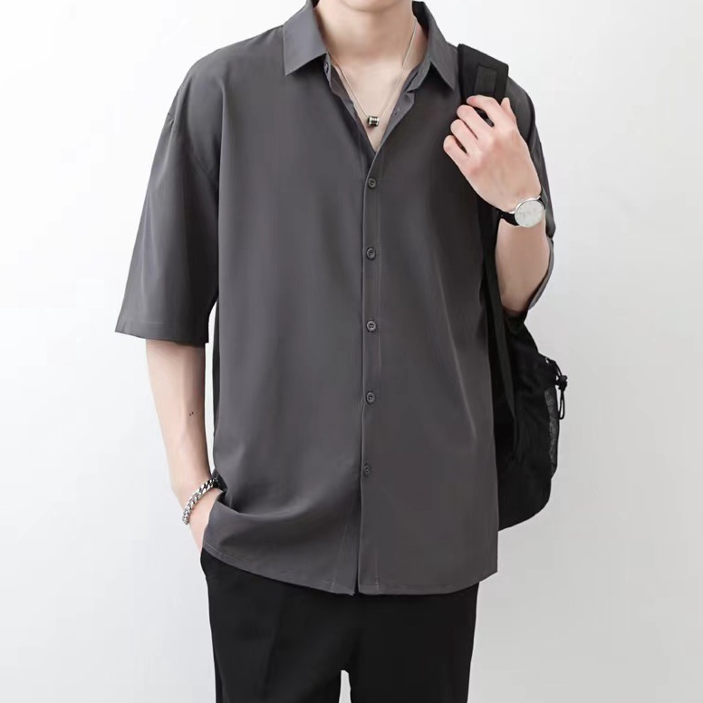 Stok Terbatas.. Kemeja abu-abu pria Kantor kemeja korea polos kemeja jumbo pria abu kemeja abu polos