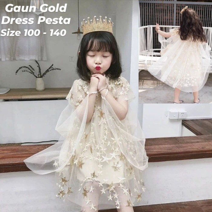 100-140 Gaun Gold Dress Pesta Anak Perempuan