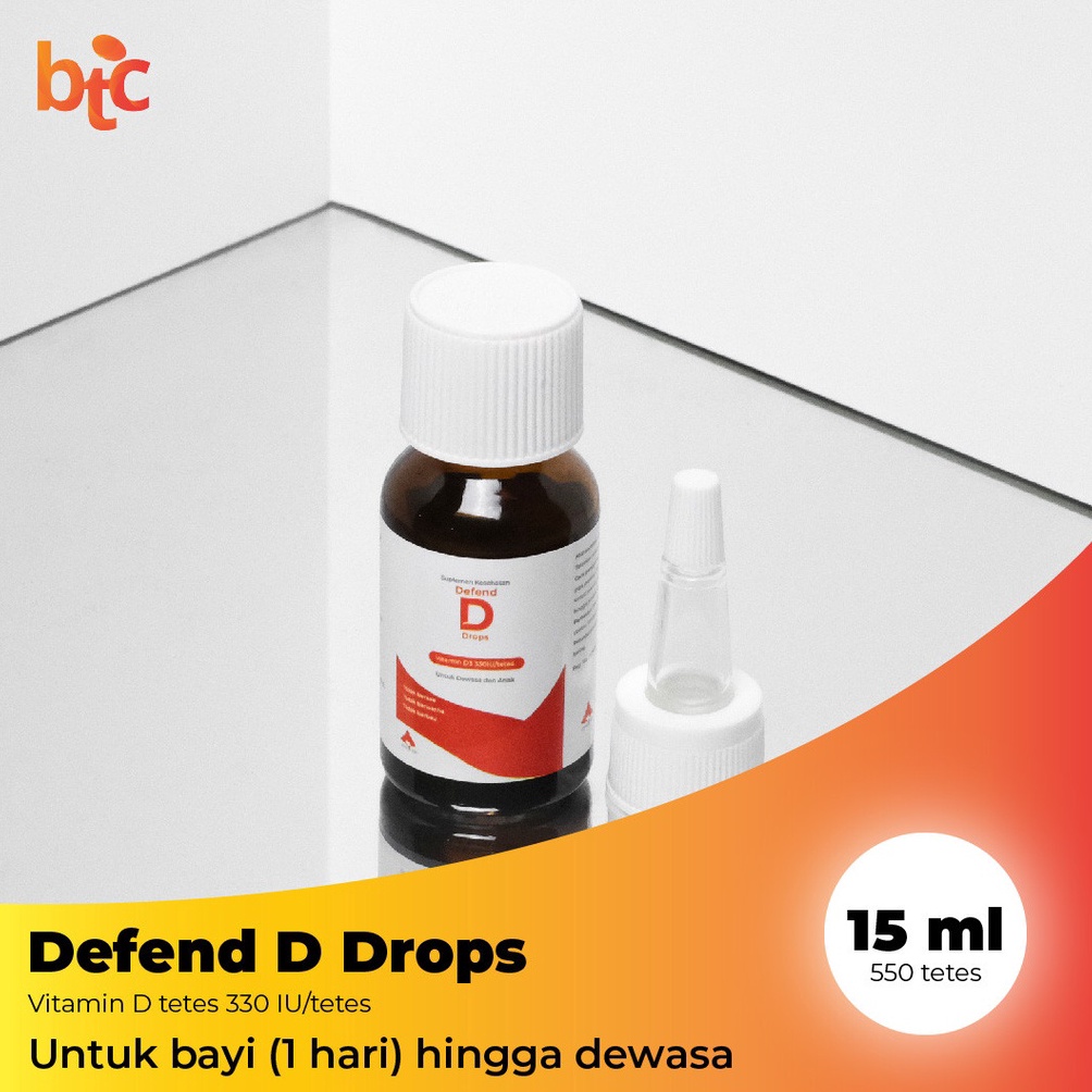 12.12 STOK READY Defend D Drops vitamin D3 tetes untuk bayi/anak/dewasa, 330IU/tetes, 15ml (550 tetes)/botol