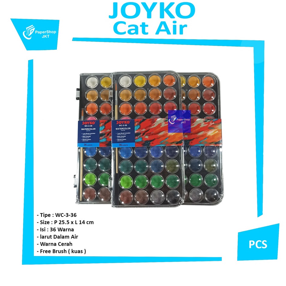 

Laris JOYKO - Watercolor Set Cat Air WC-3 Isi 36 Warna - Pallet