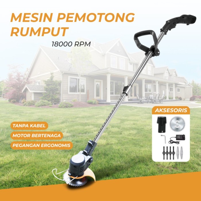 BAROKAH GAMIS Mesin Pemotong Rumput Cordless Baterai Cas Electric Grass Trimmer