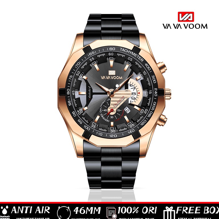 CHEKOUT VAVA VOOM 238 Jam Tangan Pria Original Anti Air Luxury Stainless Steel（Free BOX+Baterai cada