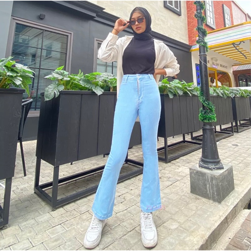 Af - Jeans Wanita Size 27-38 Highwaist Basic Cutbray Coklat Kekinian - Softjeans Streatch/Melar-Real