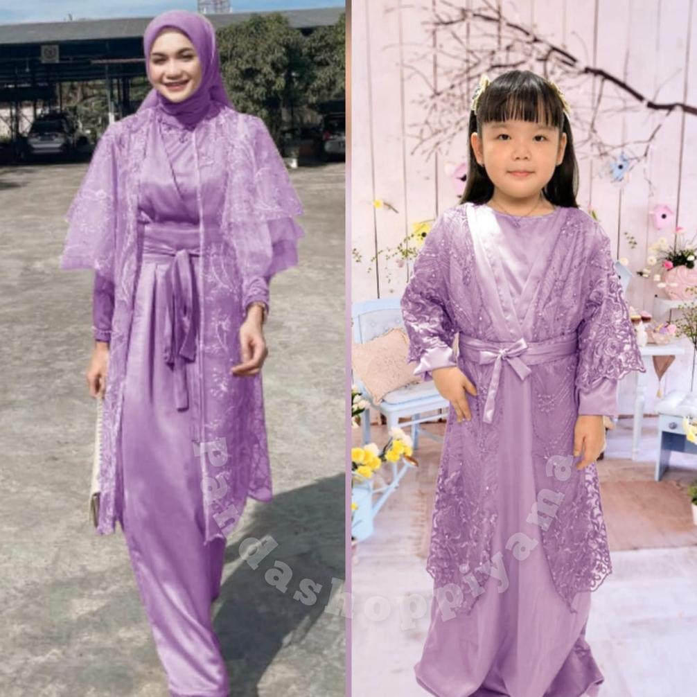 Gamis Outer Arabella Couple Ibu dan Anak Brukat Tile Premium/Cardigan Kondangan/Pesta/Dress Remaja