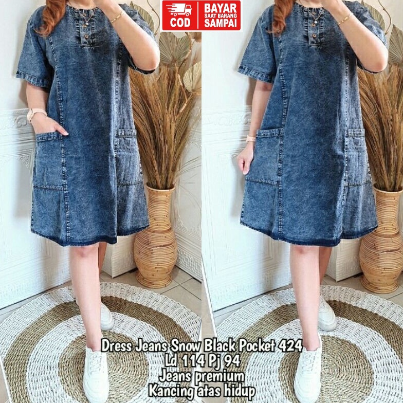 [PROMONSW2] Dress Jeans Lepis Jumbo XXL Pocket Mini Dress Wanita Lengan Pendek Dewasa Daster Jeans K