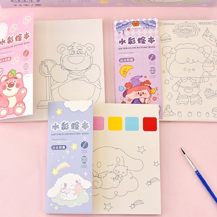 

➜♪✲❊ cute water color painting buku gambar cat air anak tema imut Ready