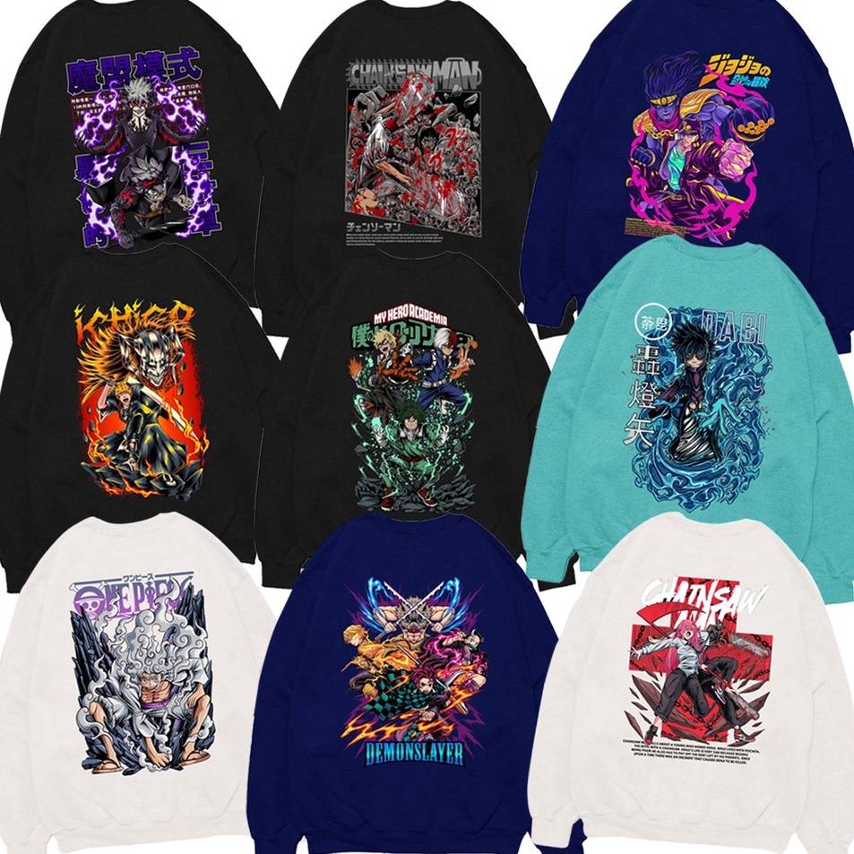 Grosir Sweater Crewneck Asta Devil Black Clover Sweater Chainsaw Man Makima Crewneck Dabi My Hero Ac
