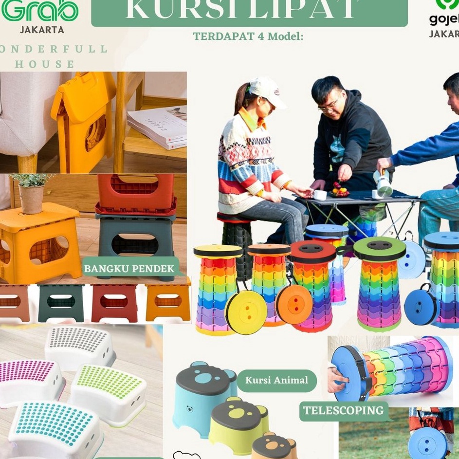 ` uI Kursi Lipat Portable Bangku Lipat Mini Plastik Anak Serbaguna Foldable Kursi Bangku Duduk Jongk