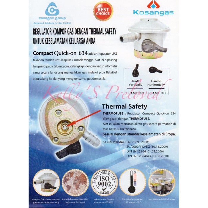 Regulator Gas Kosangas Qui-On 634,  Made In Eropa.