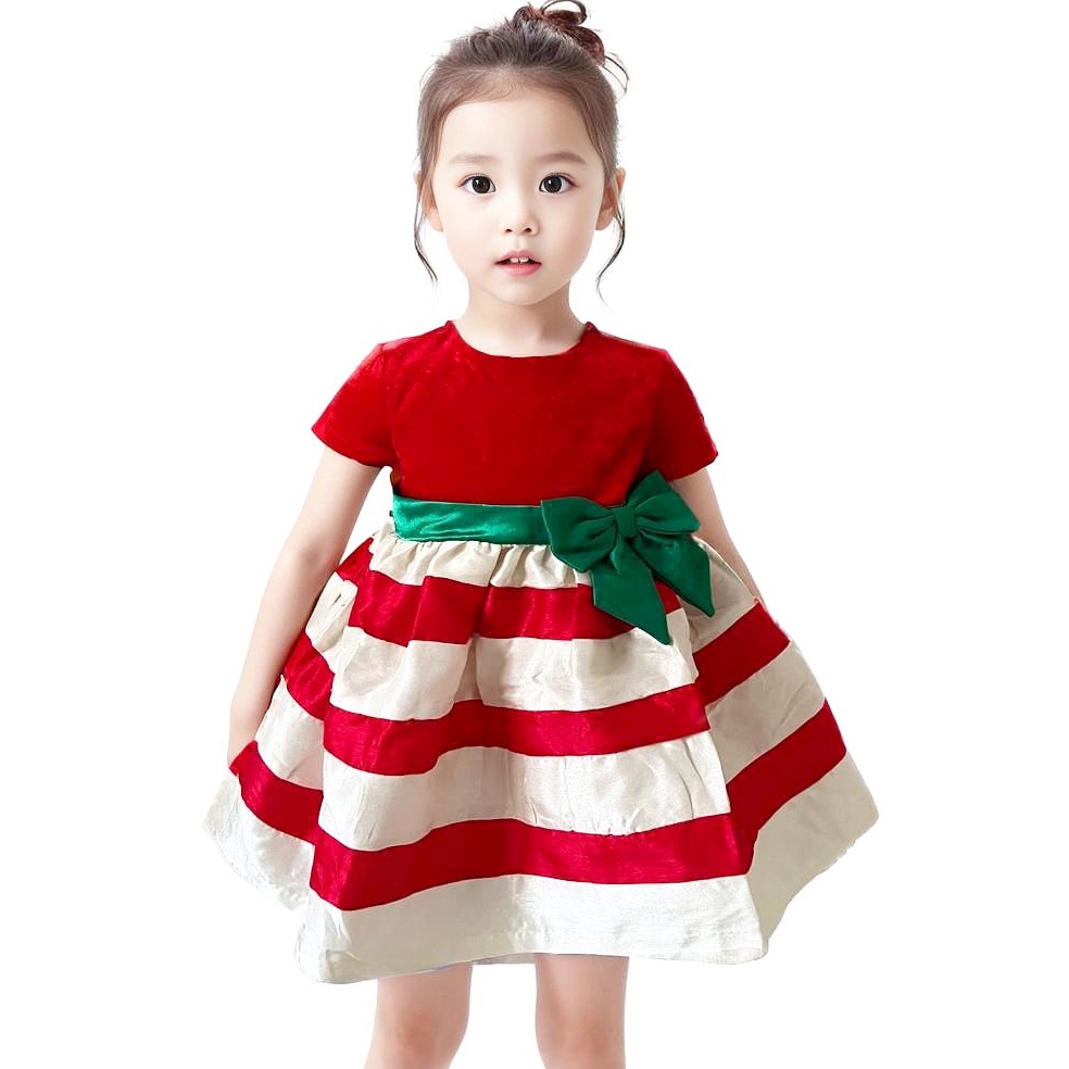 Ready.. GOWN RED STRIPE DRESS PREMIUM LEMBUT Baju Dress Pergi Lucu Fashion Anak Bayi Perempuan Cewek