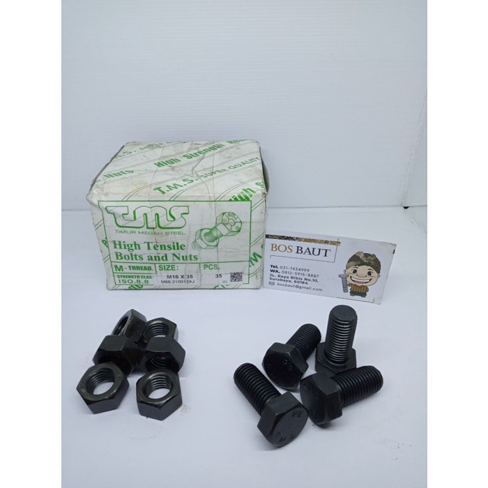 Baut Mur Baja M16X35 P2.0 Hitam (Kunci 24 )