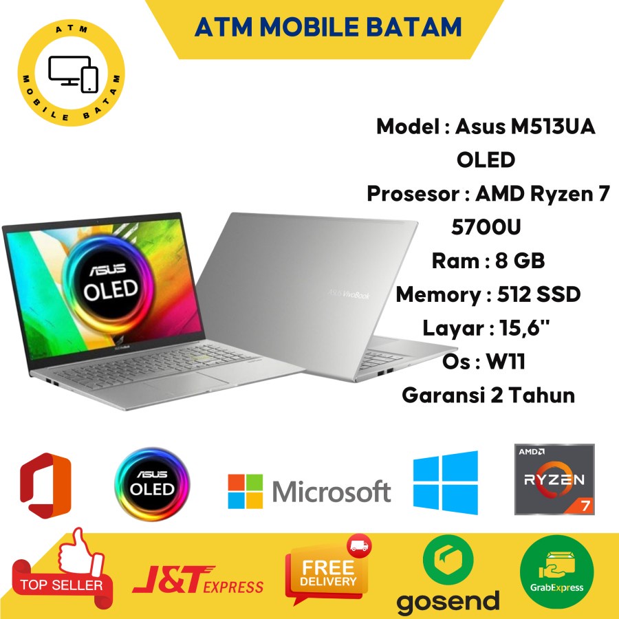 ASUS M513UA OLED RYZEN 7 5700U 8/512GB 15,6" OHS W11