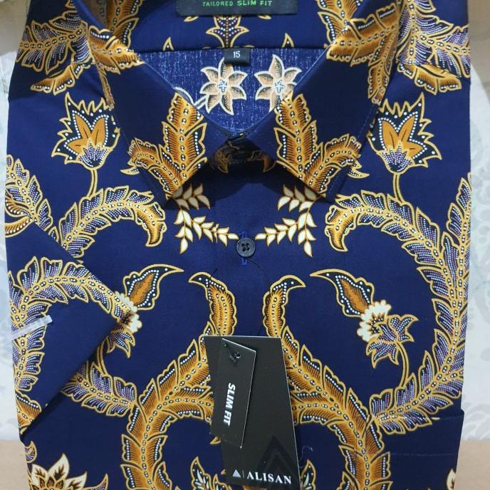 Kemeja Alisan Motif Batik Bahan Printing Lengan Pendek
