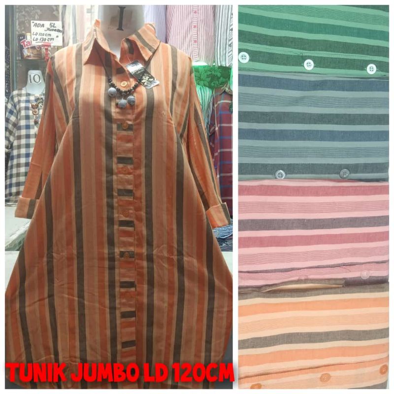 Tunik Jumbo Ld 120cm // Tunik motif salur bahan katun premium