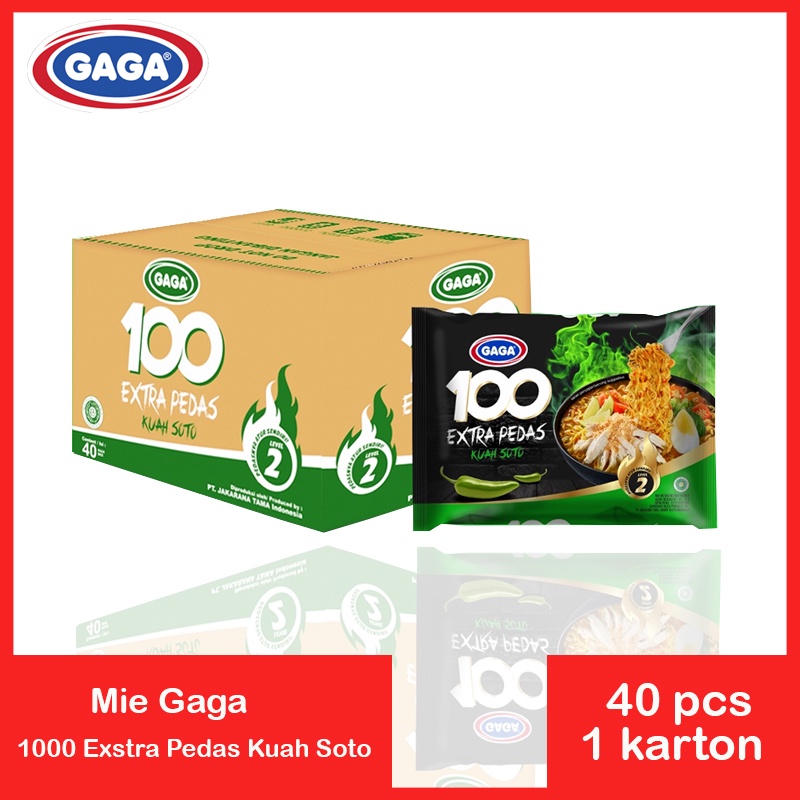 

Gaga 100 Mie Kuah Jalapeno Soto Pedas Cabai Hijo Extra Pedas / 40 pcs /1 Karton / Mie Viral Best Seller