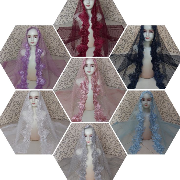 ✪Sel}} VEIL HIJAB PENGANTIN BRUKAT 1SISI TILE DOT// VEIL KERUDUNG PENGANTIN// SLAYER PENGANTIN B-5