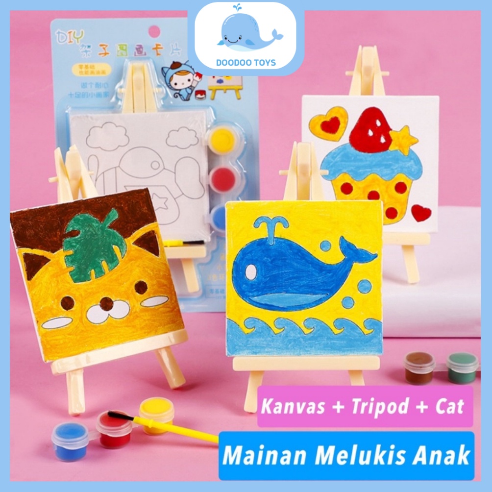 

3.3 SALE Lukisan Kanvas Mini(10x10) - Painting Mini Canvas (free tripod) - Children Canvas Painting / Set Kanvas Lukis Anak Kado Ulang Tahun