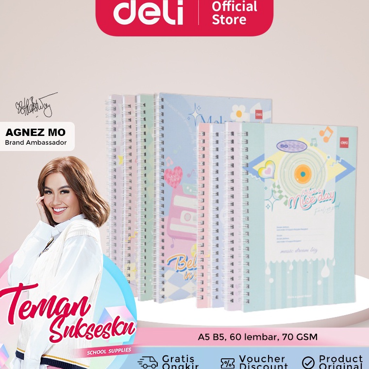 

Terbaru 1.1 [DELI X AGNEZ MO] Deli Spiral Notebook / Buku Tulis / Buku Catatan Jilid Spiral A5 B5 60 Lembar EN03X