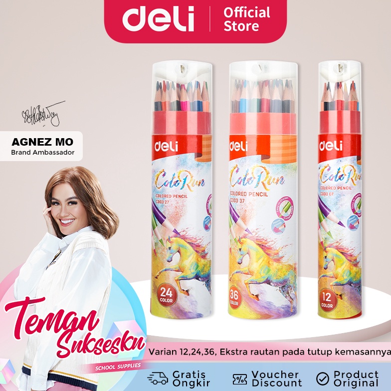 

9.9 FLASH SALE Deli Pensil Warna 12/24/36 Warna dengan Bonus Rautan Pensil pada box EC00307