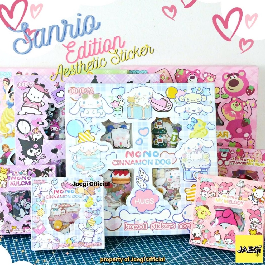 

7.7 SALE JAEGi - Premium Sanrio Sticker Small Box isi 100 Pcs Aesthetic Waterproof Sticker